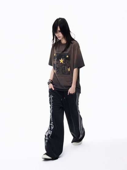 Washed Star Art Graphic Print Short Sleeve T-Shirt WN27265