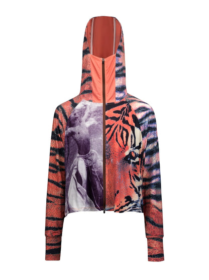 Tiger Stripe Print Sun Protection Zipper Hoodie WN18988