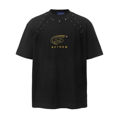 Studs Star Letter Short Sleeve T-Shirt WN26771