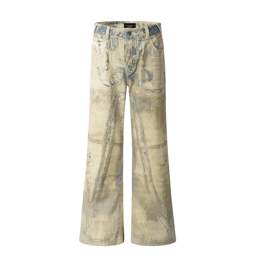 Heavy-Duty Washed Denim Jeans WN12945