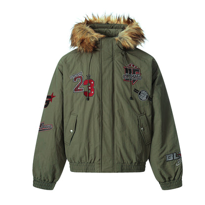 Fake Fur Hooded Embroidery Puffer Jacket WN21862