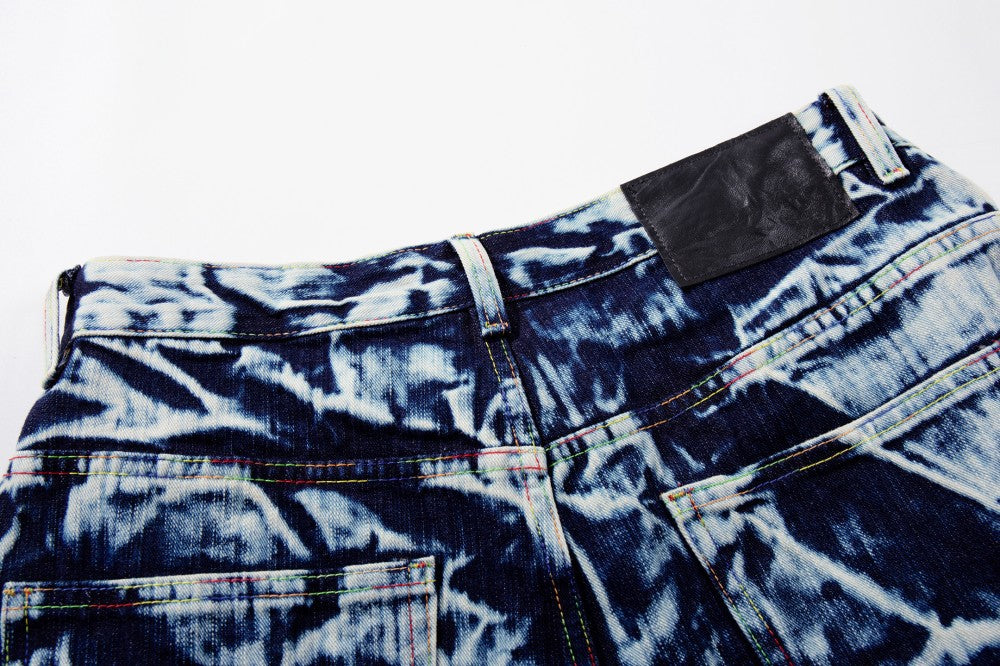 Abstract Print Wide Leg Denim Jeans WN28011