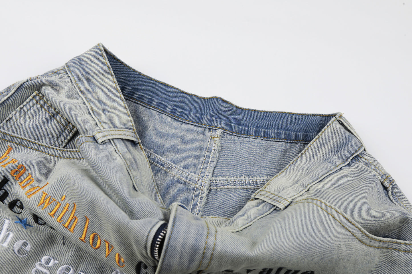 Letter Star Print Denim Half Jeans WN25412