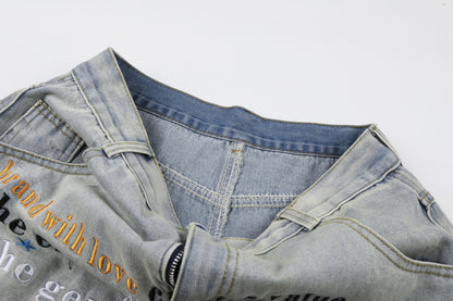 Letter Star Print Denim Half Jeans WN25412