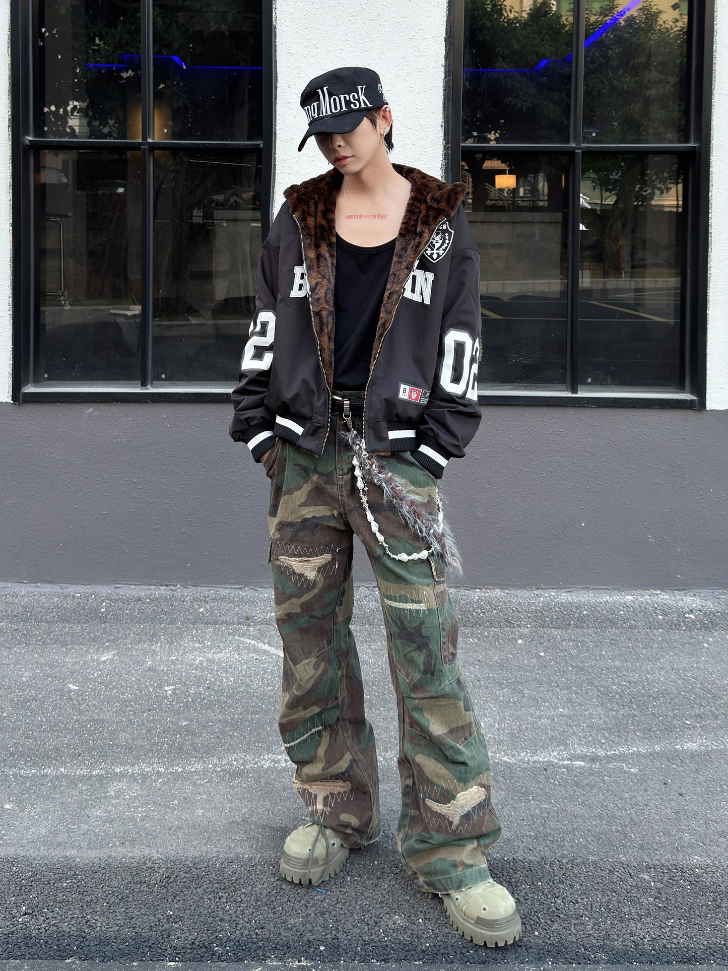 Leopard Print Reversible Fleece Lining Hooded Jacket WN23011