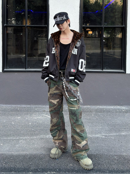 Leopard Print Reversible Fleece Lining Hooded Jacket WN23011