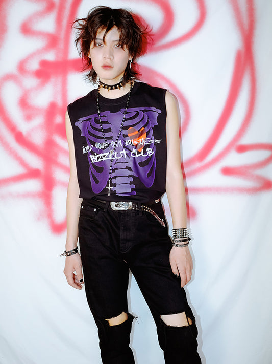 Skull Print Sleeveless T-Shirt WN16004