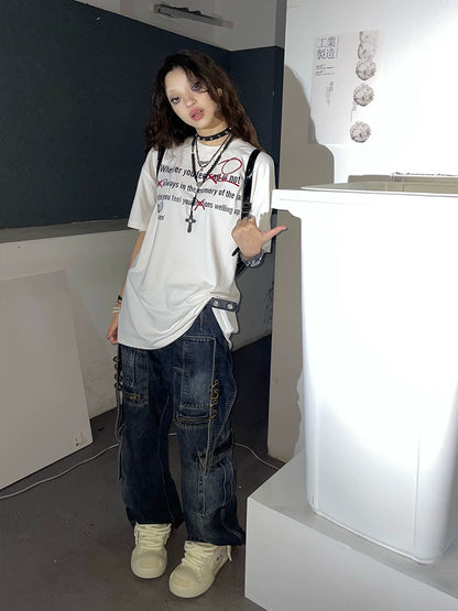 Wide Leg Denim Cargo Jeans WN17038