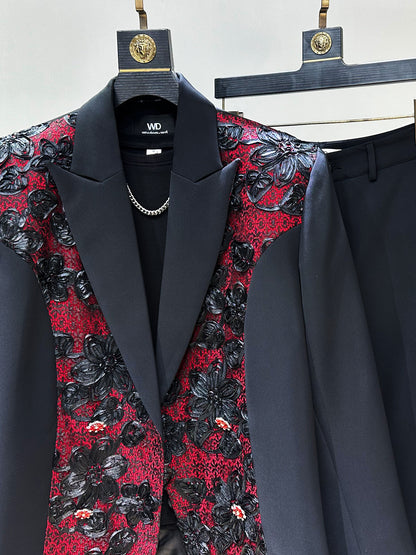 Patchwork Embroidery Tailored Jacket & Flare Trousers Setup WN23917