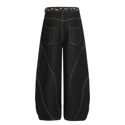 Belt Curved Wide Leg Denim Jeans WN25756