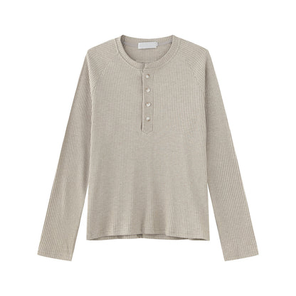 Rib Button Long Sleeve T-Shirt WN24952