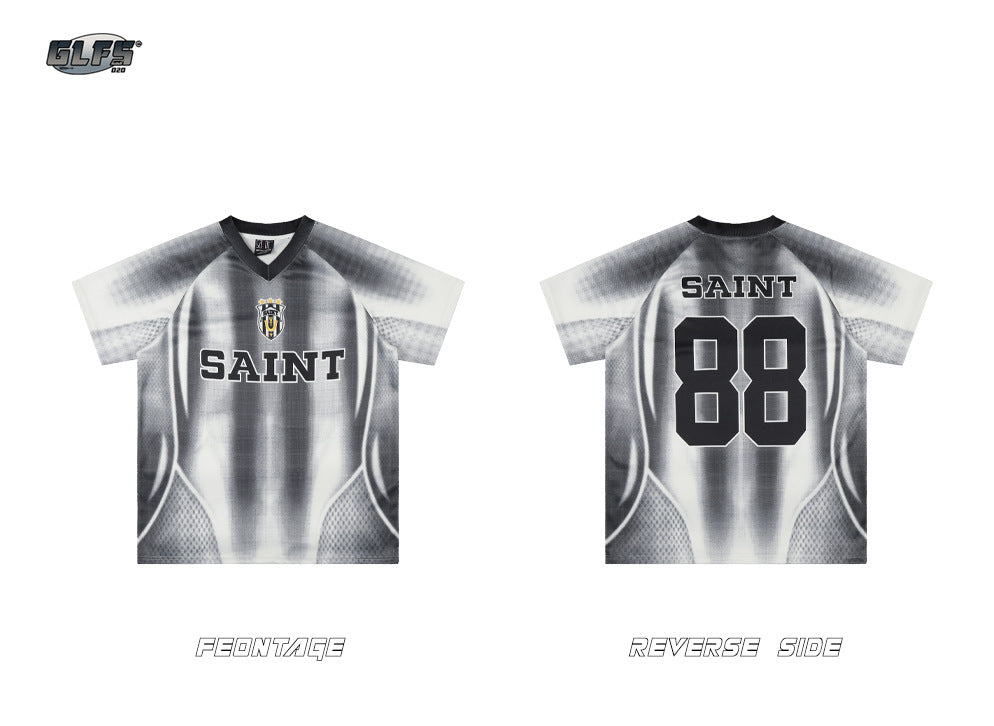 Sporty Number 88 Striped V-Neck Short Sleeve T-Shirt WN26553