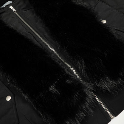 Fake Fur Collar Hooded Straight Hem Zipper Jacket WN21882