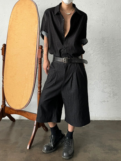 Washed Straight Denim Half Jeans WN19947