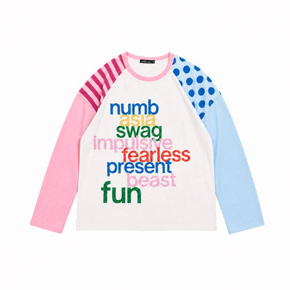 Stripe Dot Letter Print Long Sleeve T-Shirt WN27251