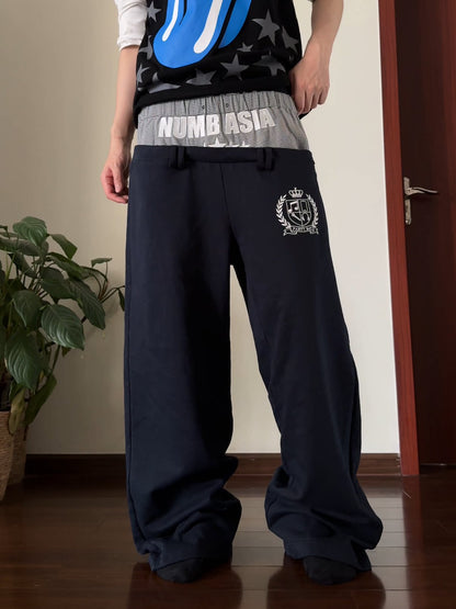 Double Waist Logo Embroidery Wide Leg Pants WN27224