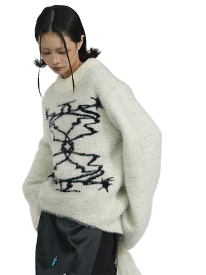 Fake Mink Graphic Embroidery Knit Sweater WN18934