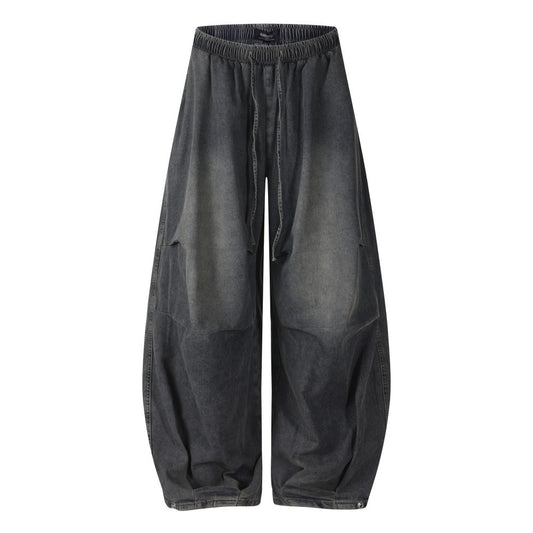 Washed Drawstring Wide Leg Denim Jeans WN27819