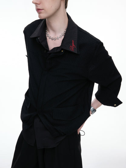 Fake Layered Embroidery Breathable Pocket Long Sleeve Shirt WN27033