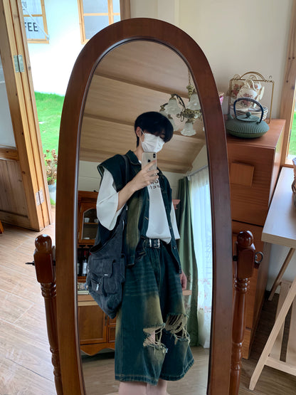 Washed Denim Vest & Damage Denim Half Jeans Setup WN19819