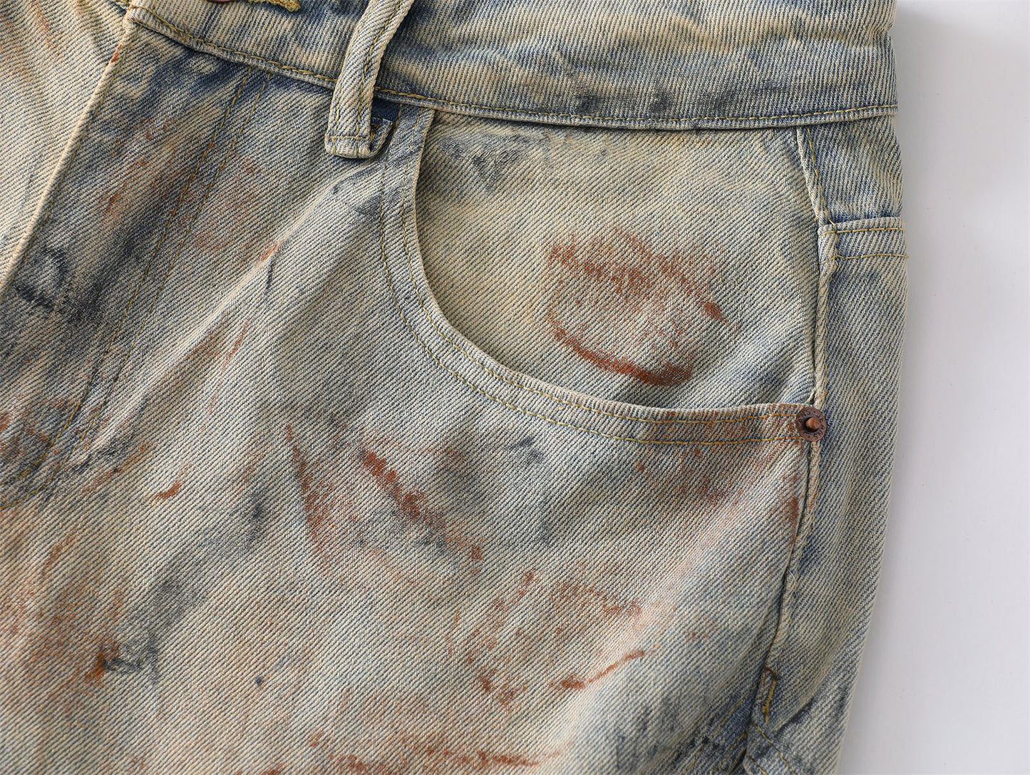 Washed Mud Dye Dirty Wide-Leg Denim Jeans WN15083