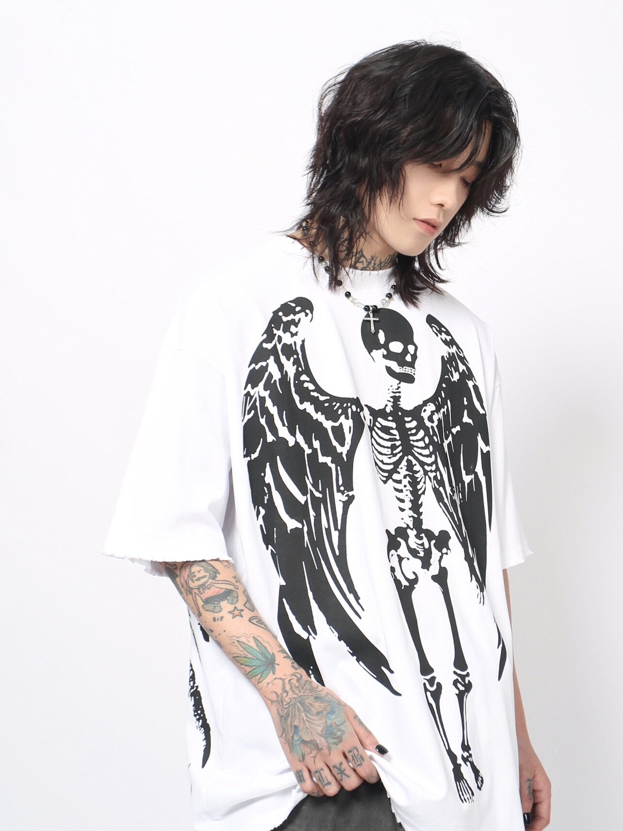 Skeleton Wing Print Oversize Short Sleeve T-Shirt WN24498