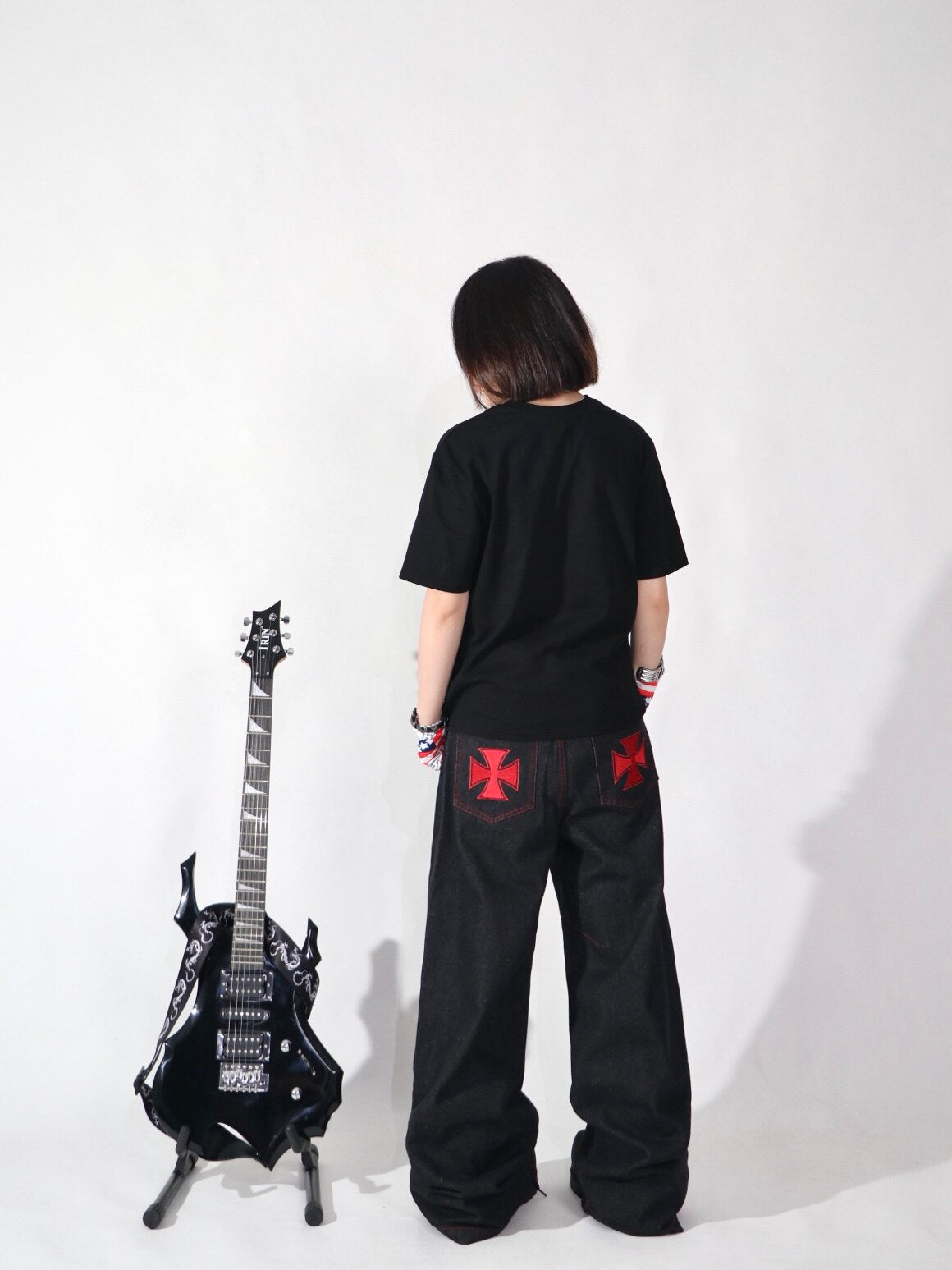Graffiti Print Wide Leg Denim Jeans WN24110