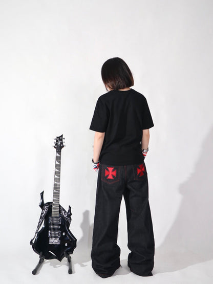 Graffiti Print Wide Leg Denim Jeans WN24110