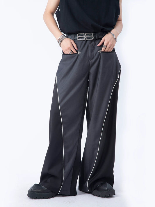 Zipper Color Contrast Wide-Leg Straight Trousers WN7282