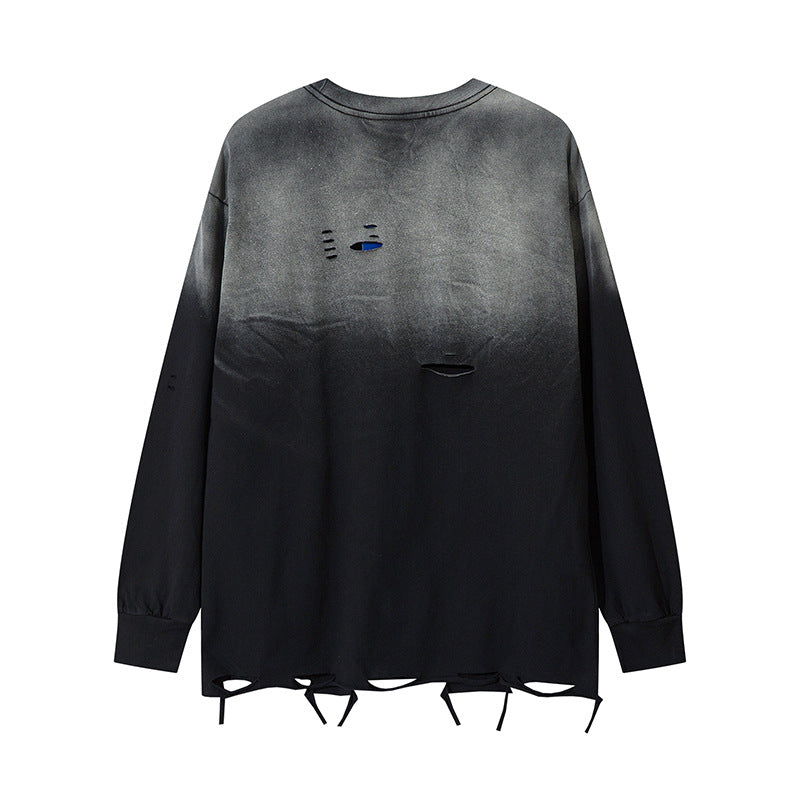 Gradient Damage Design Oversize Long Sleeve T-Shirt WN11129