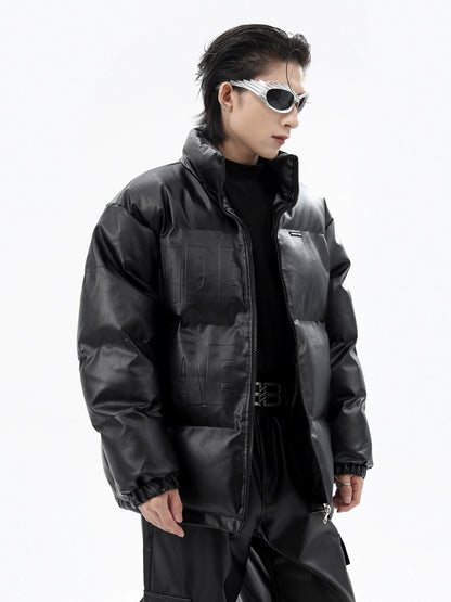 Thickened PU Leather Stand-Neck Puffer Jacket WN10442