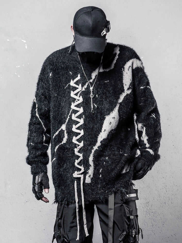 High-Neck Oversize Color Block Knit Sweater WN22329