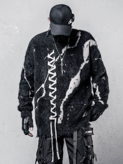 High-Neck Oversize Color Block Knit Sweater WN22329