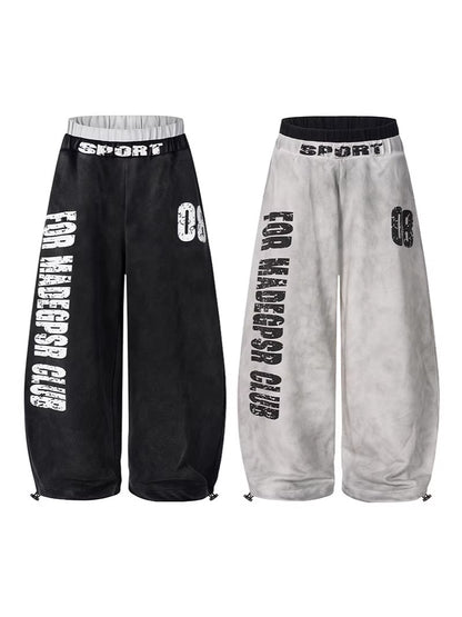 Letter Print Washed Wide Leg Sweatpants WN27927