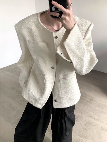 Wool No Collar Shoulder Pad Jacket WN9169