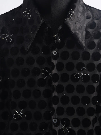 Polka Dot Design Shoulder-Pad Long Sleeve Shirt WN23776