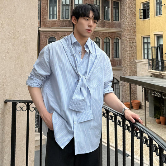 Stripe Detachable Tie Design Long Sleeve Shirt WN24902