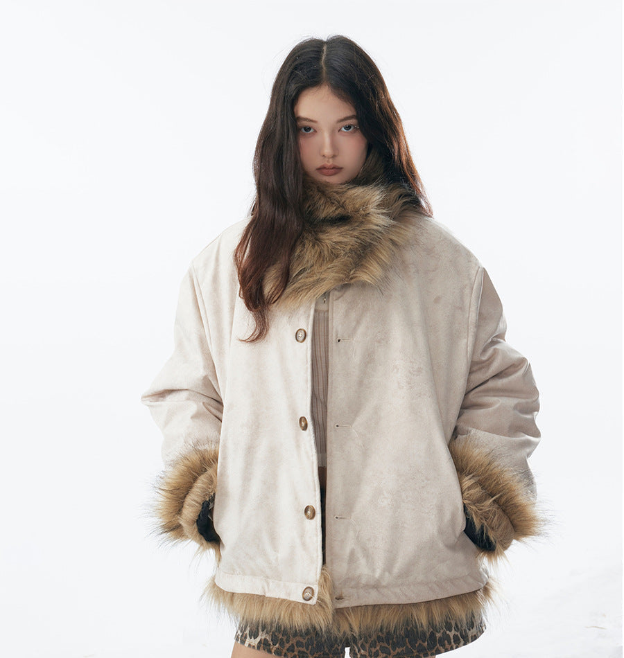 Front Button Fake Fur Collar Puffer Jacket WN21905