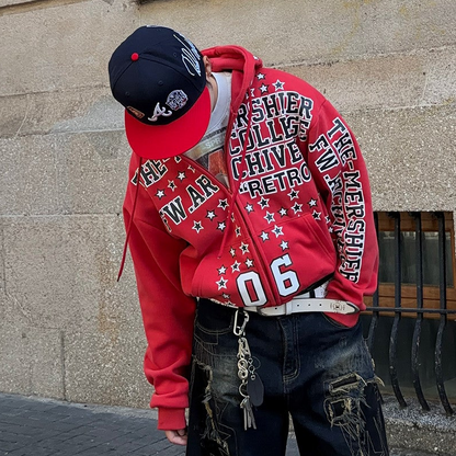 Graphic Print Fleece Oversize Zipper Hoodie WN24374