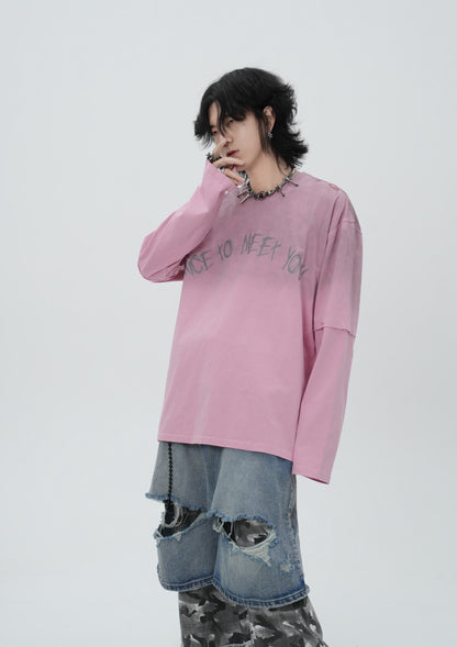 Washed Fake Layered Letter Graphic Short Sleeve T-Shirt WN28014