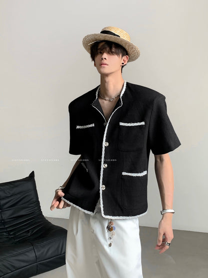 Tweed Design Shoulder-Pad Short Sleeve Jacket WN20081