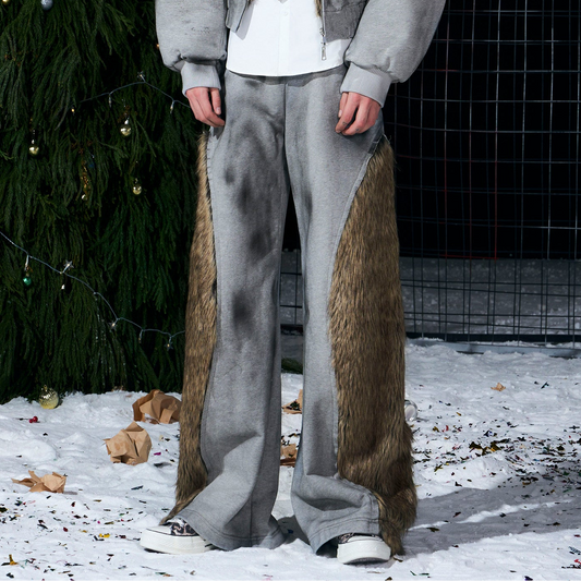 Reversible Fake Fur Paint Print Jacket & Fake Fur Panel Design Flare Pants Setup WN22707