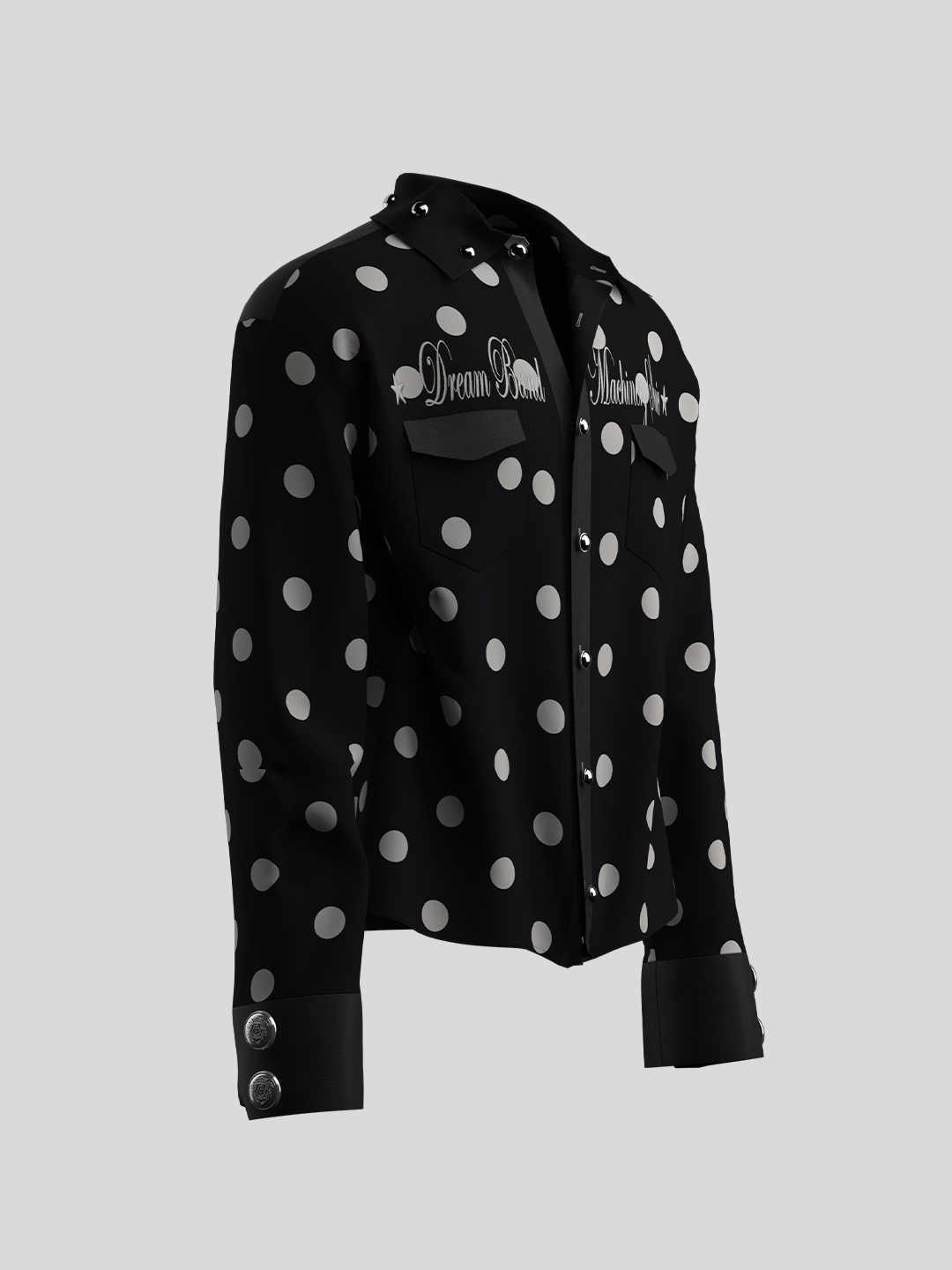 Polka Dot Cropped Pocket Long Sleeve Shirt WN27118
