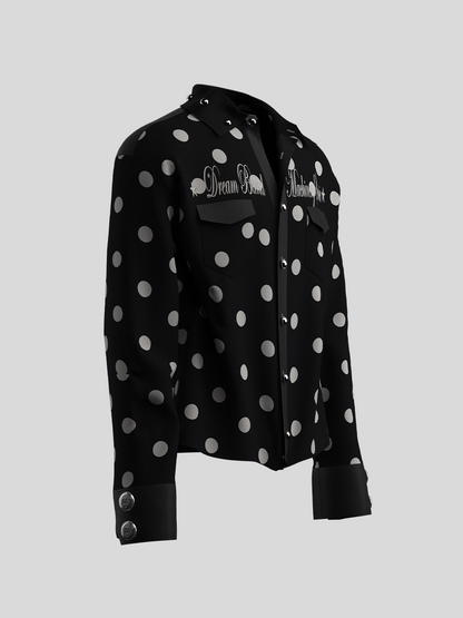 Polka Dot Cropped Pocket Long Sleeve Shirt WN27118