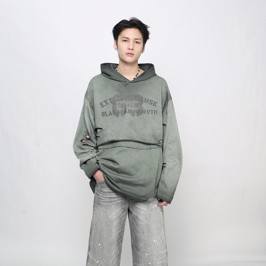 Damage Letter Print Layered Hoodie WN24495