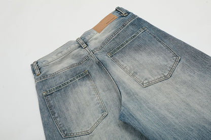 Washed Wide-Leg Straight Denim Jeans WN14056