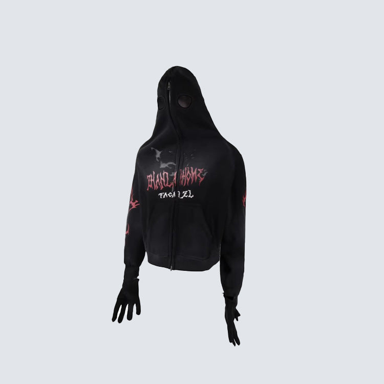 Cropped Graphic Print Zipper Hoodie WN27976