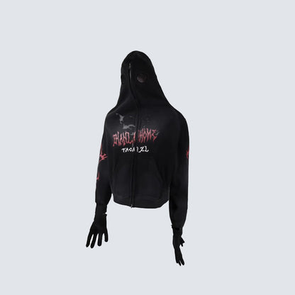 Cropped Graphic Print Zipper Hoodie WN27976