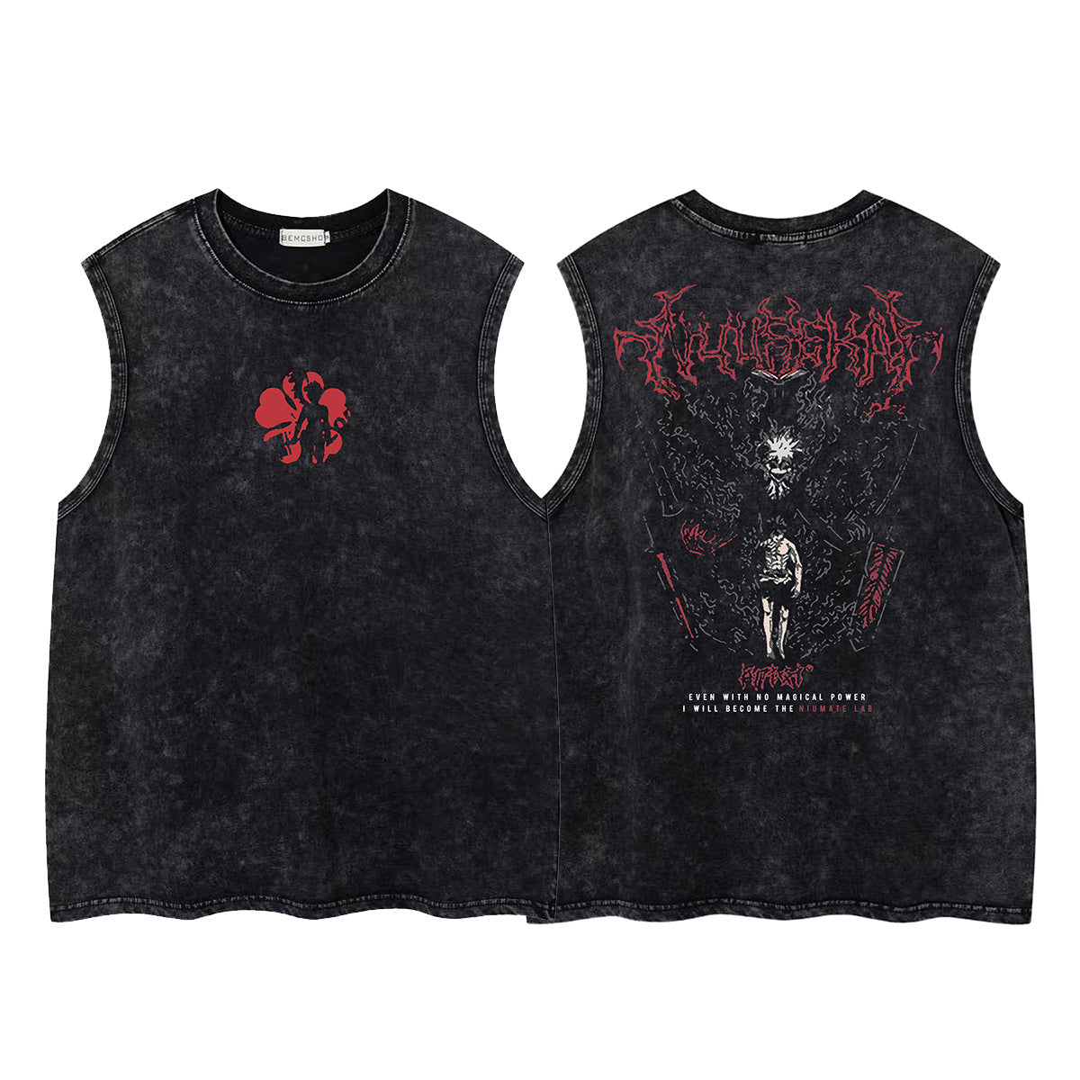 Washed Anime Print Sleeveless T-Shirt WN26910