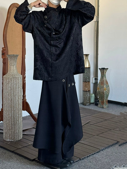 Embroidery Jacquard Asymmetrical Long Sleeve Shirt WN19942